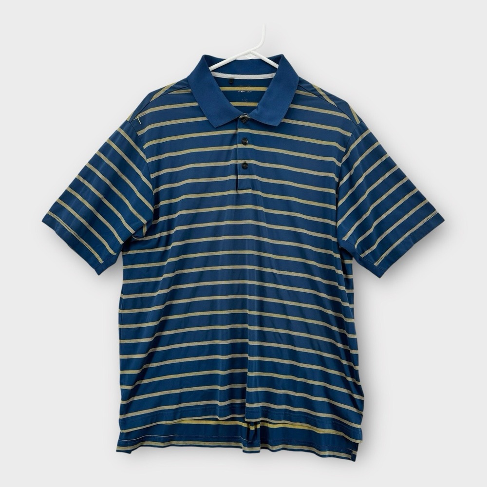 Adidas Golf Polo Shirt Mens XL Blue‎ Yellow Stripe ClimaCool Performance Polo